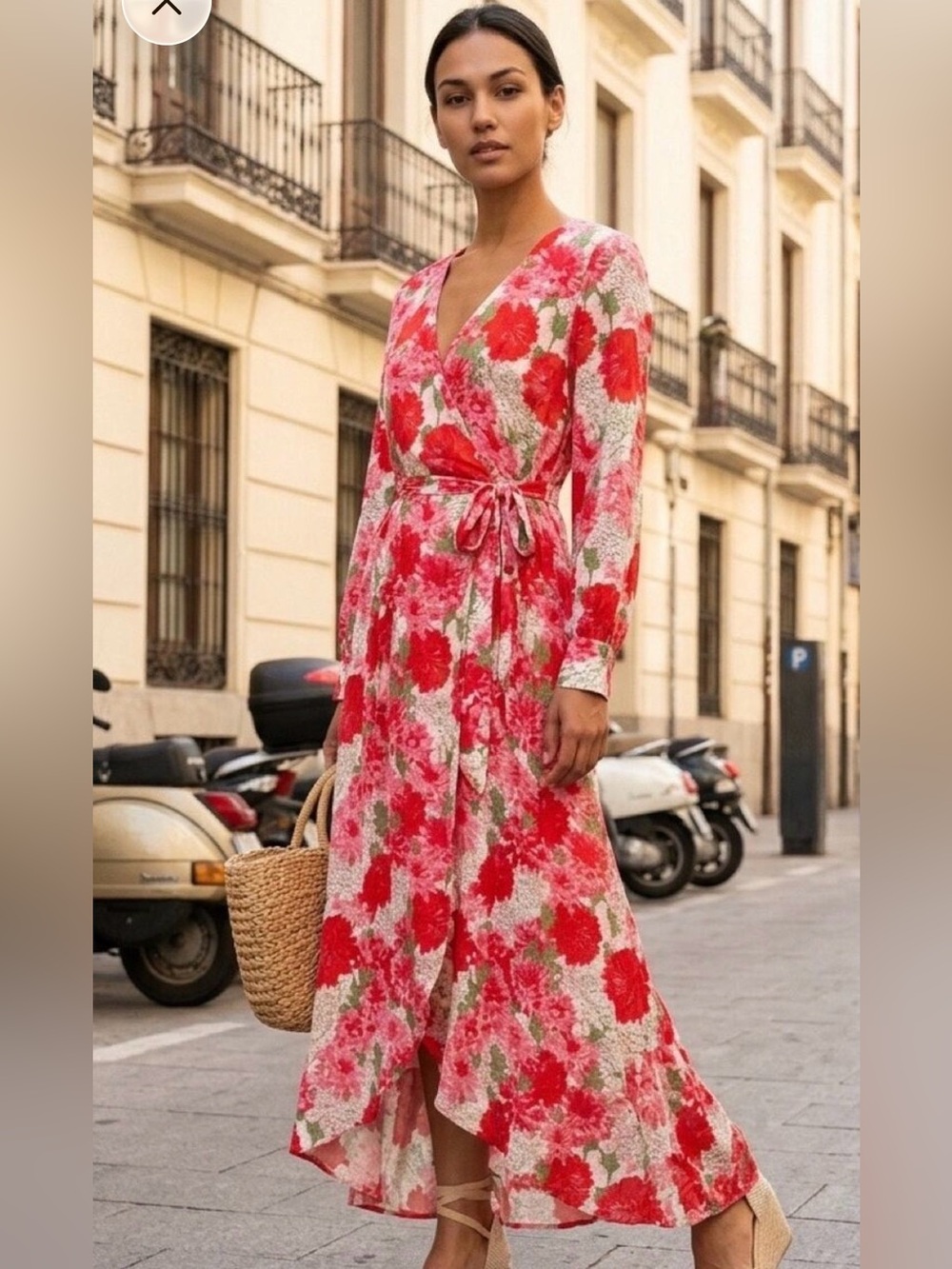 Inmod Pink Floral High Low Maxi Dress Faux Wrap Long Sleeve NWT Wedding Guest M